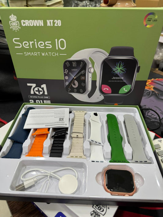 CROWN XT20 Series I0 Smart Watch 7+1 Combo | Display with 7 Interchangeable Straps & Bluetooth Calling