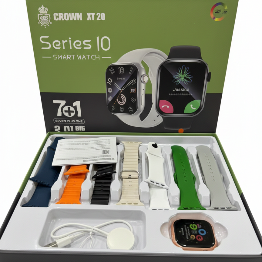 CROWN XT20 Series I0 Smart Watch 7+1 Combo | Display with 7 Interchangeable Straps & Bluetooth Calling